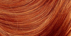 Close-up swatch of red hair with copper highlights
